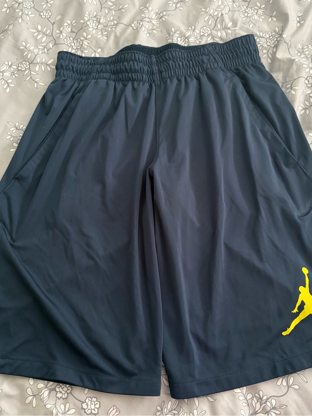 Jordan Men's Dark Blue Athletic Shorts with Yellow Jumpman